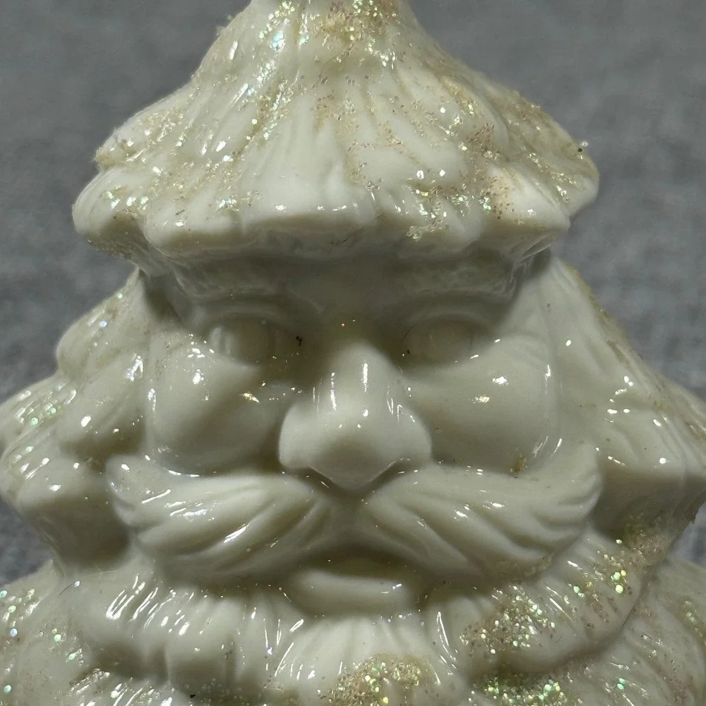 Santa Claus Christmas Tree Figurine White Gold Glitter Ceramic Kitsch Holiday